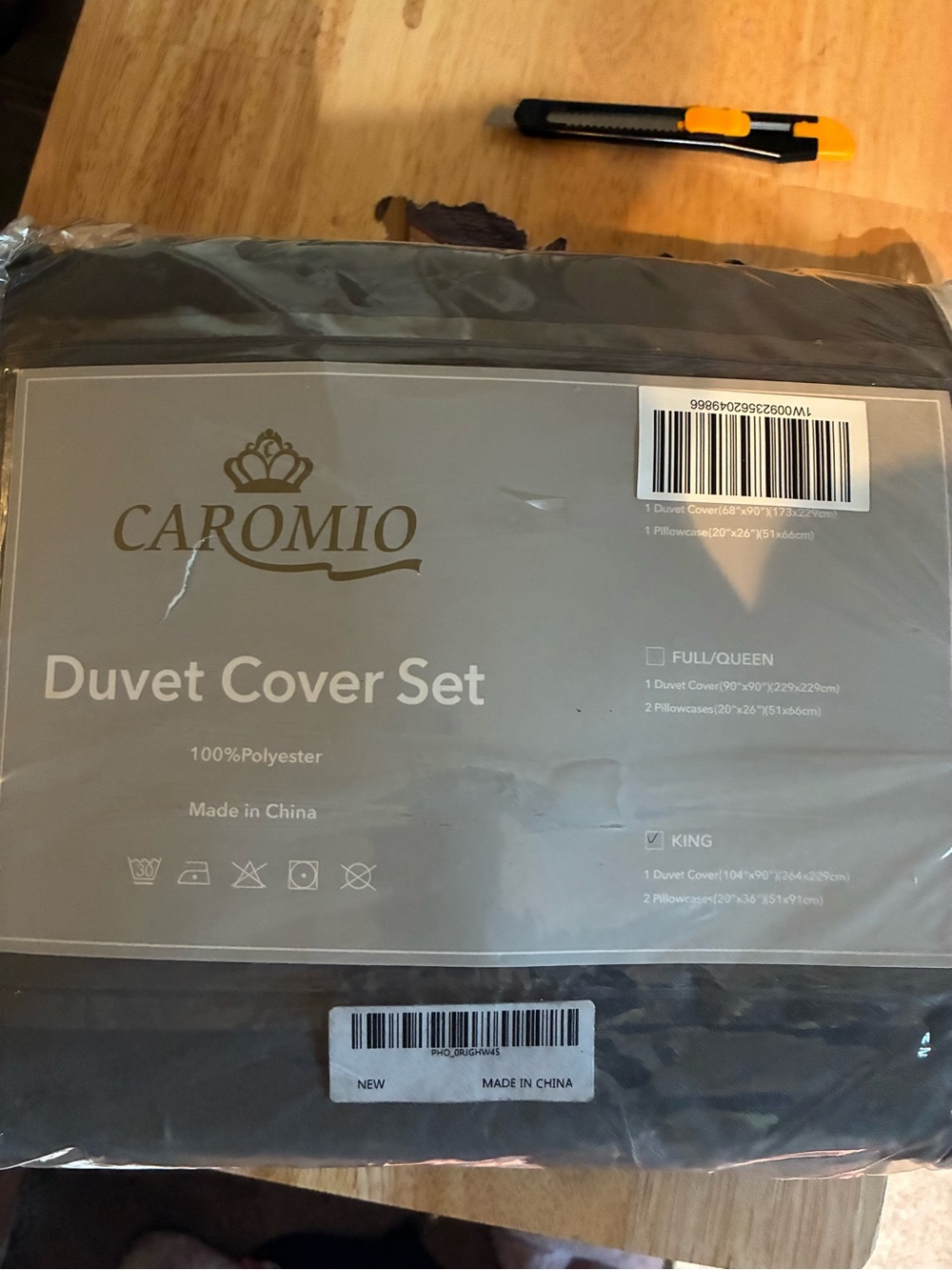 Caromio 3-piece duvet cover set king size gray 104” x 90”